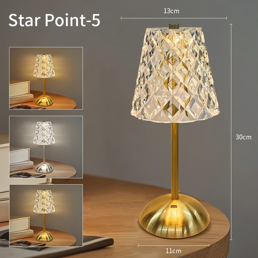lampe table moderne or transparent géométrique rechargeable sensoriel chambre coucher led