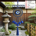 pendant ethnique attrape rêves œil bleu argenté clochettes métal maison jardinextérieur