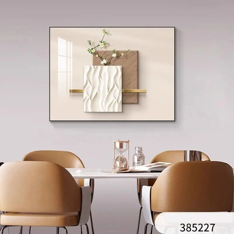 tableau mural moderne minimaliste beige blanc doré motifs géométriques simple texture bois respectueux environnement