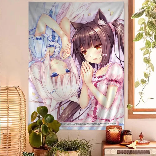tapisserie murale anime fille décor chambre fille coton motif personnage japonais décoration murale textile