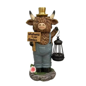 statue décorative résine vache marron gris doré noir animal rustique jardin luminaire bienvenue jardin