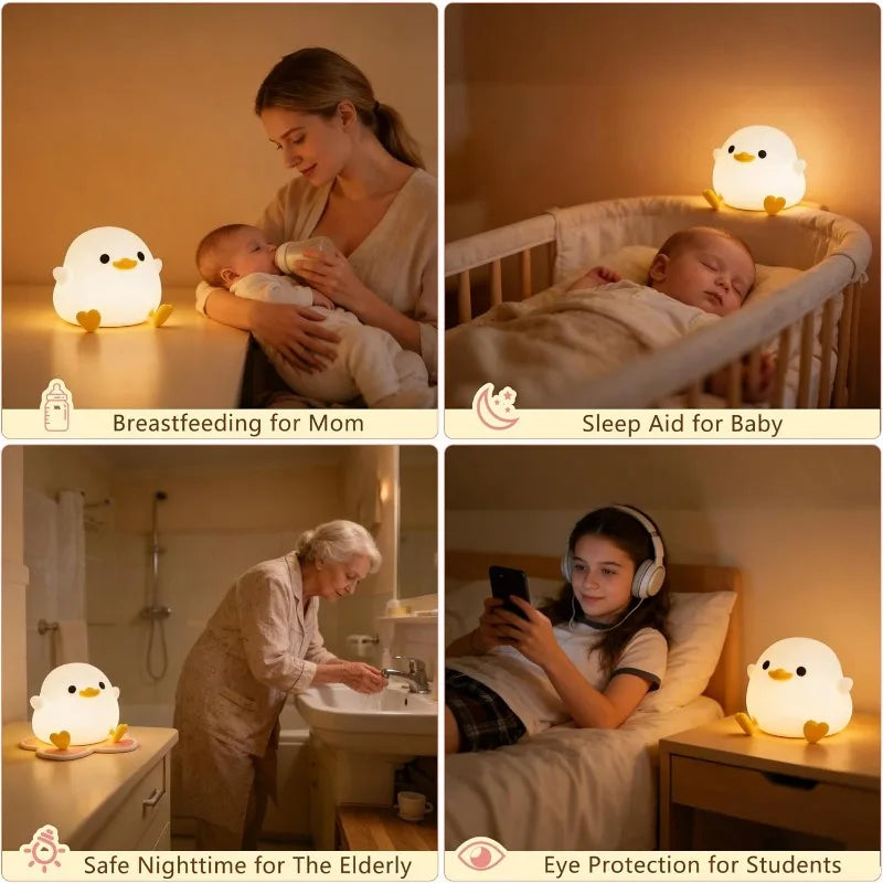 veilleuse nuit oiseau blanc jaune mignon bec jaune pattes courtes yeux noirs enfant