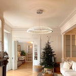 suspension lumineuse moderne cristal facettes papillons argentés interrupteur tactile 80cm diamètre