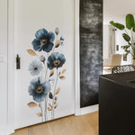 sticker mural fleurs bleues feuilles dorées moderne décoration intérieure chambre salon auto adhésif pvc