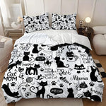 ensemble literie moderne chats noirs phrases blanches housse couette taies oreillers adultes machine