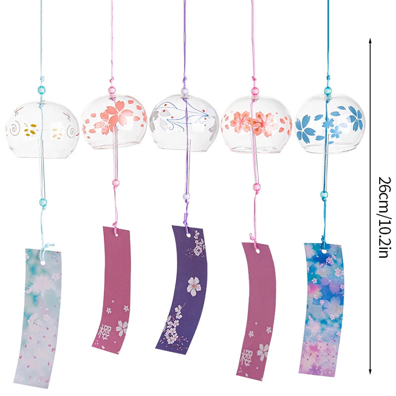 mobiles vent japonais verre transparent poissons chats décor extérieur rouge vert bleu blanc