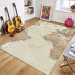 tapis carte monde géométrique bleu vert moderne salon chambre entrée polypropylène polyester