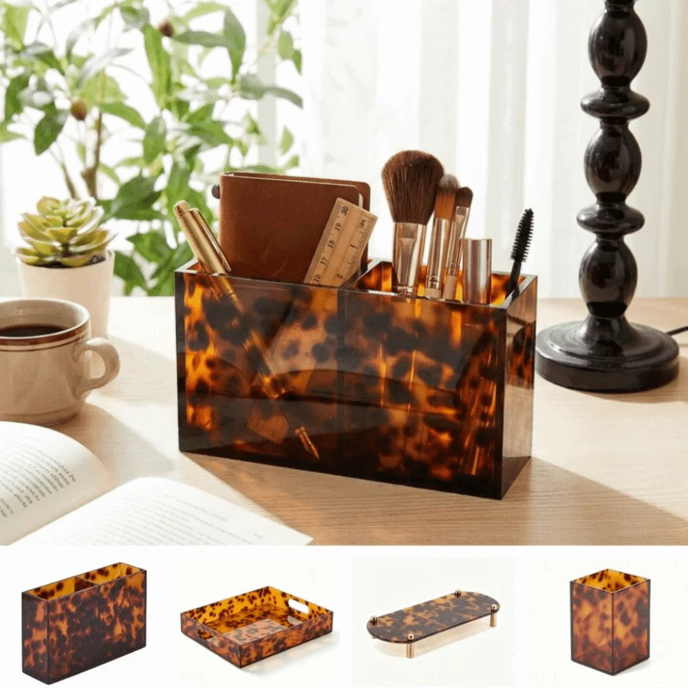 plateau acrylique imprimé léopard moderne porte gobelet porte crayons porte savon chic marron clair