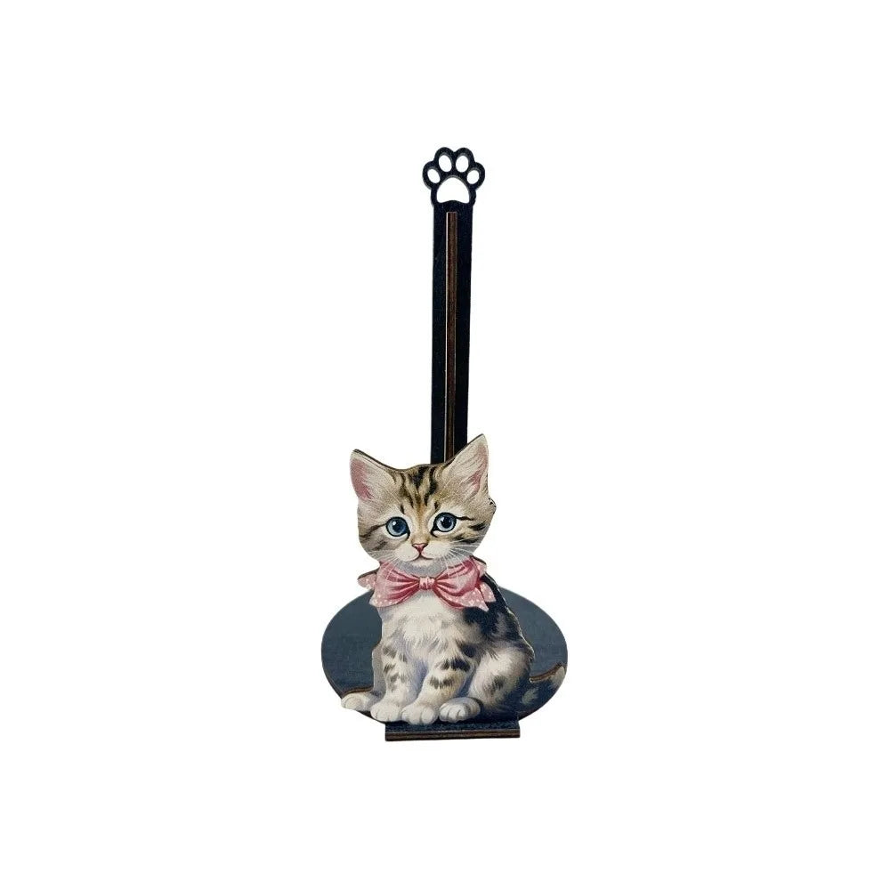 support papier toilette réutilisable acier inoxydable décoratif chaton chien motif cuisine noir gris beige