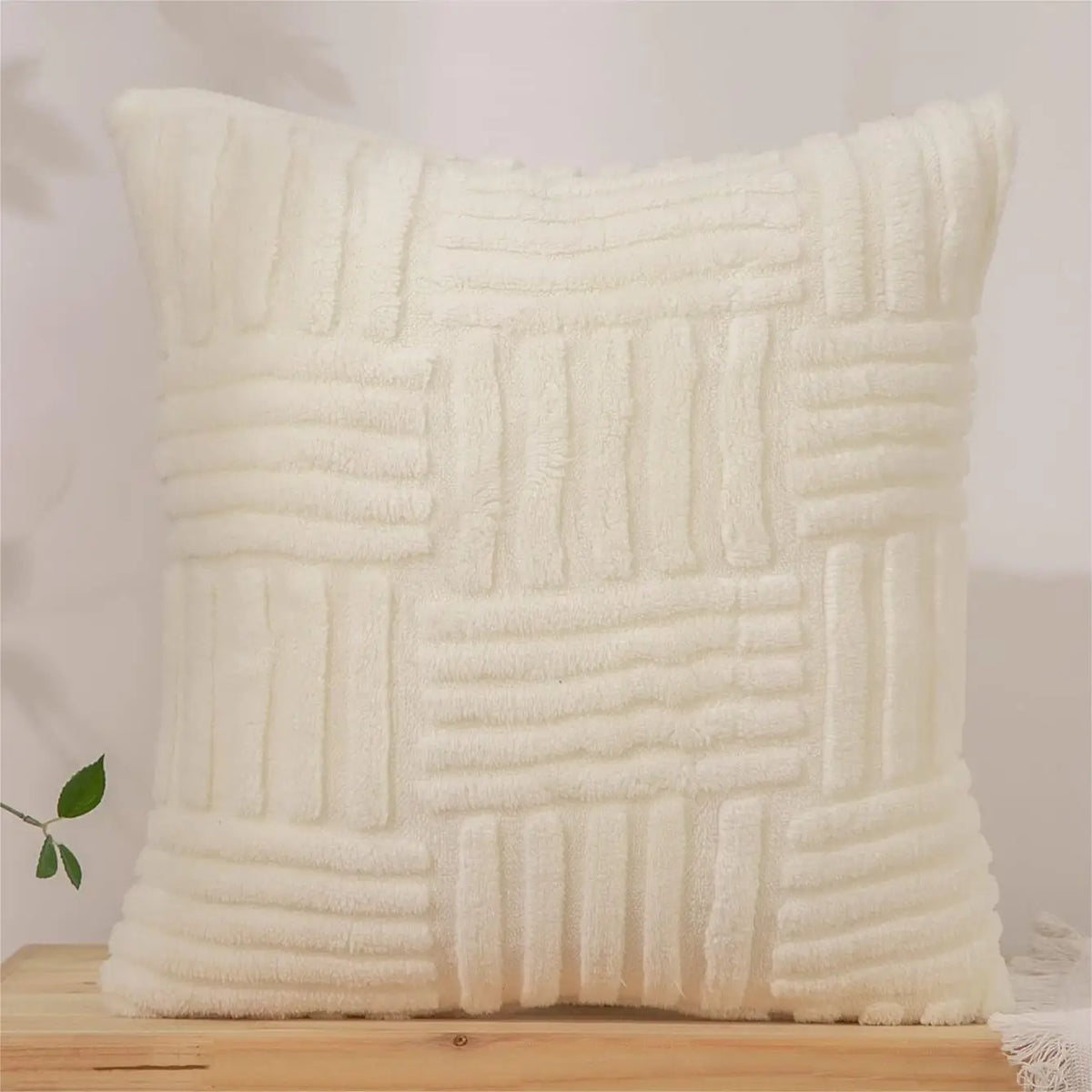 housse coussin peluche super douce motif tressé vintage opacité beige adhésif canapé chaise voiture