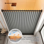 rideau douche moderne rayures verticales beige clair gris foncé opacité toilette apartment decoration