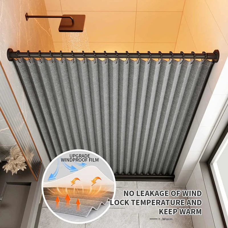 rideau douche moderne rayures verticales beige clair gris foncé opacité toilette apartment decoration
