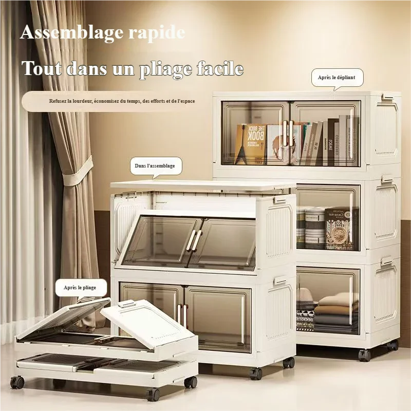 armoire rangement modulable pliable beige roulettes portes translucides jouets maison