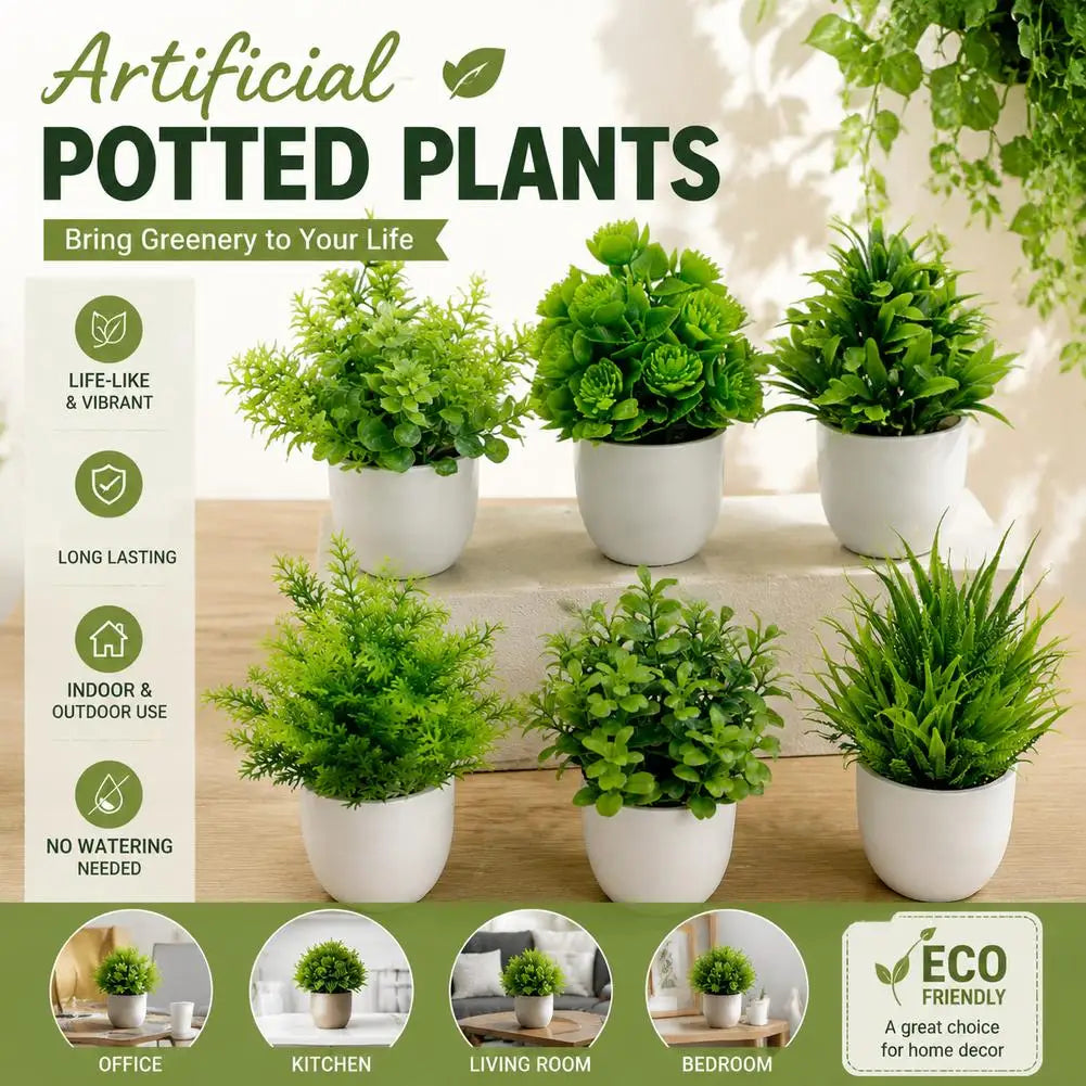 plantes artificielles herbes feuilles vertes pots blancs décoration intérieure moderne minimaliste