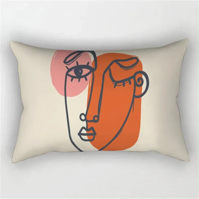 coussin rectangulaire moderne motif abstrait feuilles visages 100 polyester beige clair lit salon chambre