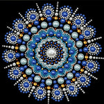 tableau décoratif mandala bleu blanc doré rose vert jaune violet orange contemporain 25x25cm