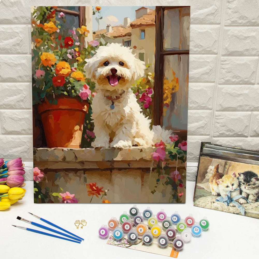 Toile peinte fleurs colorées animaux chien débutants peinture numéros matériel décoration mur moderne