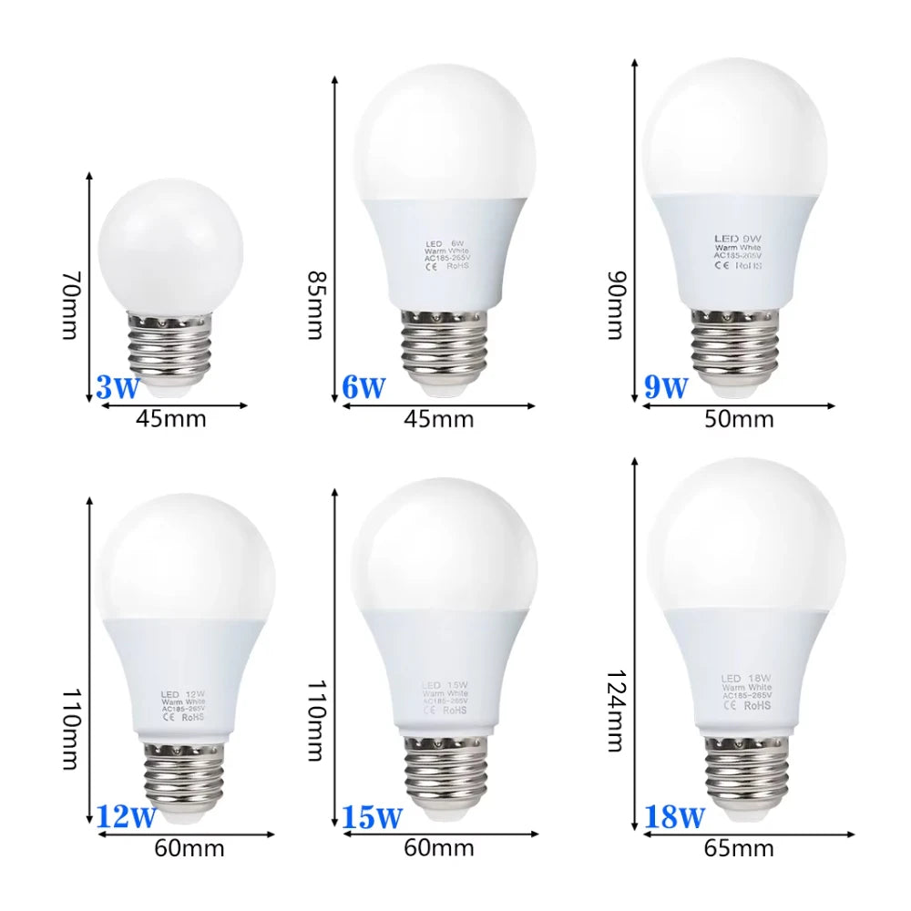 ampoules led e27 blanc moderne 3w 6w 9w 12w 15w 18w 270 deg opacité
