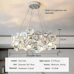 Suspension lumineuse moderne cristal transparent rond facettes chaînes métalliques salon chambre