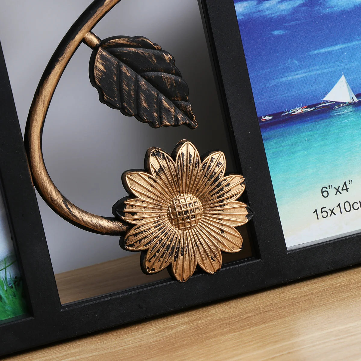 Cadre photo 4 ouvertures avec design ajouré - détail des éléments décoratifs