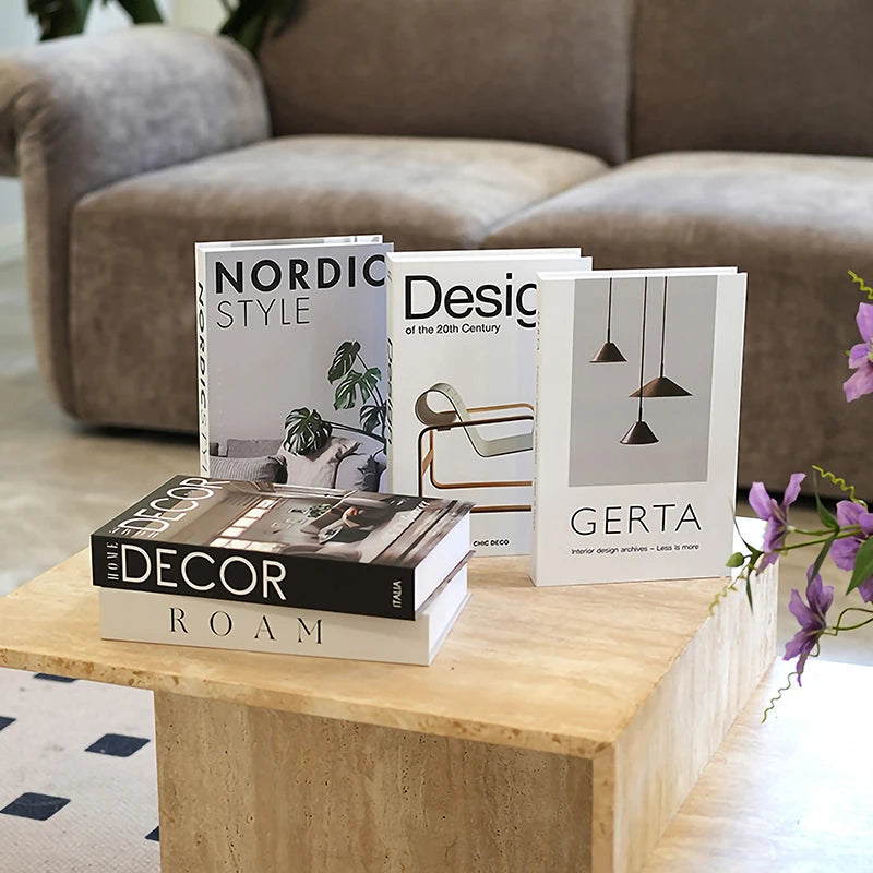 décoration intérieure livres faux blanc gris moderne minimaliste feuilles table étagère