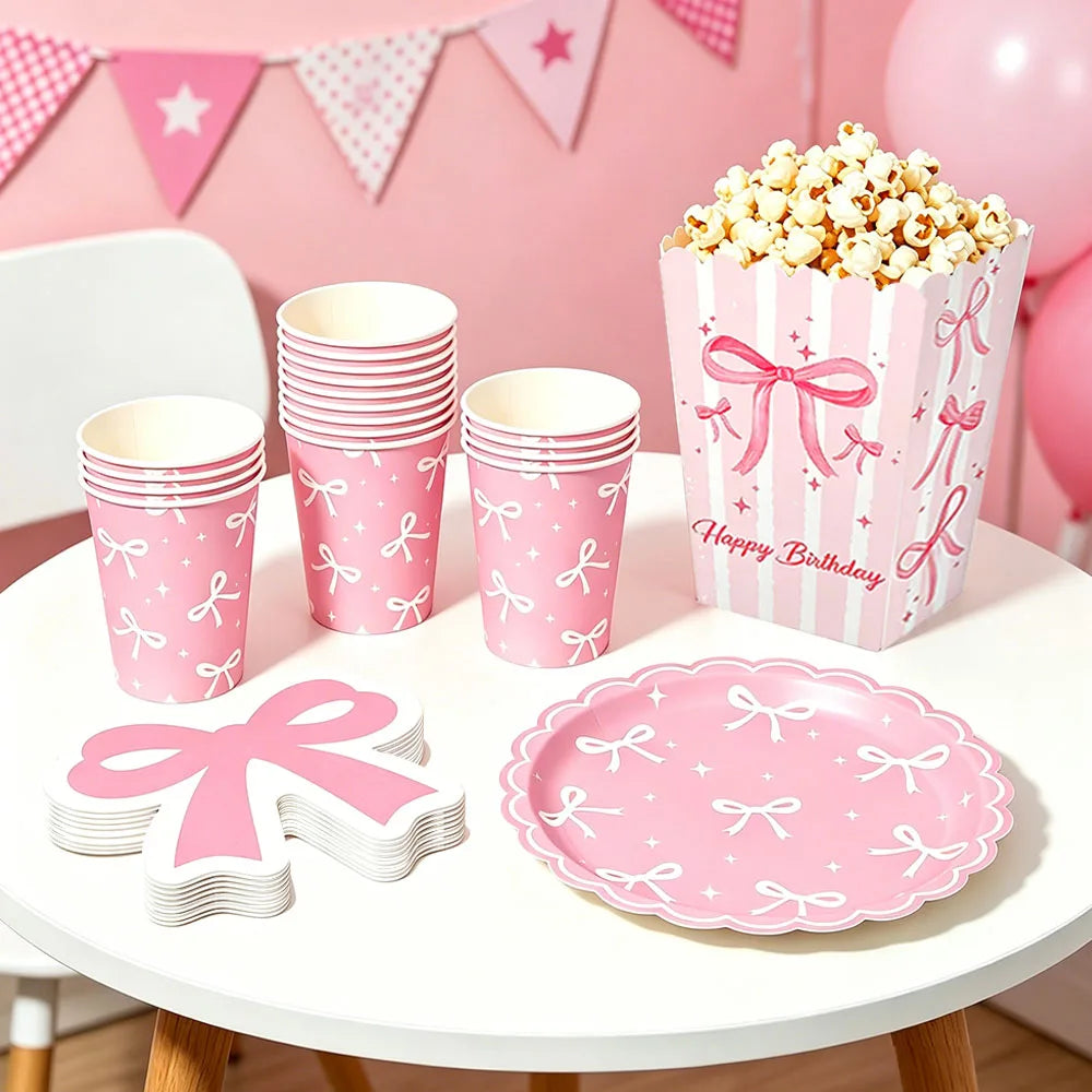 assiettes jetables rose étoiles anniversaire enfant mariage festives autocollants popcorn frites