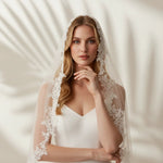 voile mariée blanc broderie florale classique bordure dentelle transparent femme
