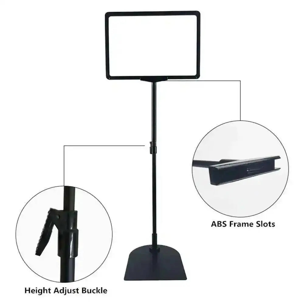 support publicitaire acier inoxydable hauteur ajustable noir a4 moderne vis fixations