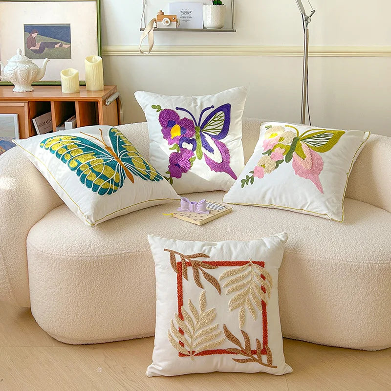 taie d'oreiller carrée fleur motif moderne polyester coton 45x45cm blanc
