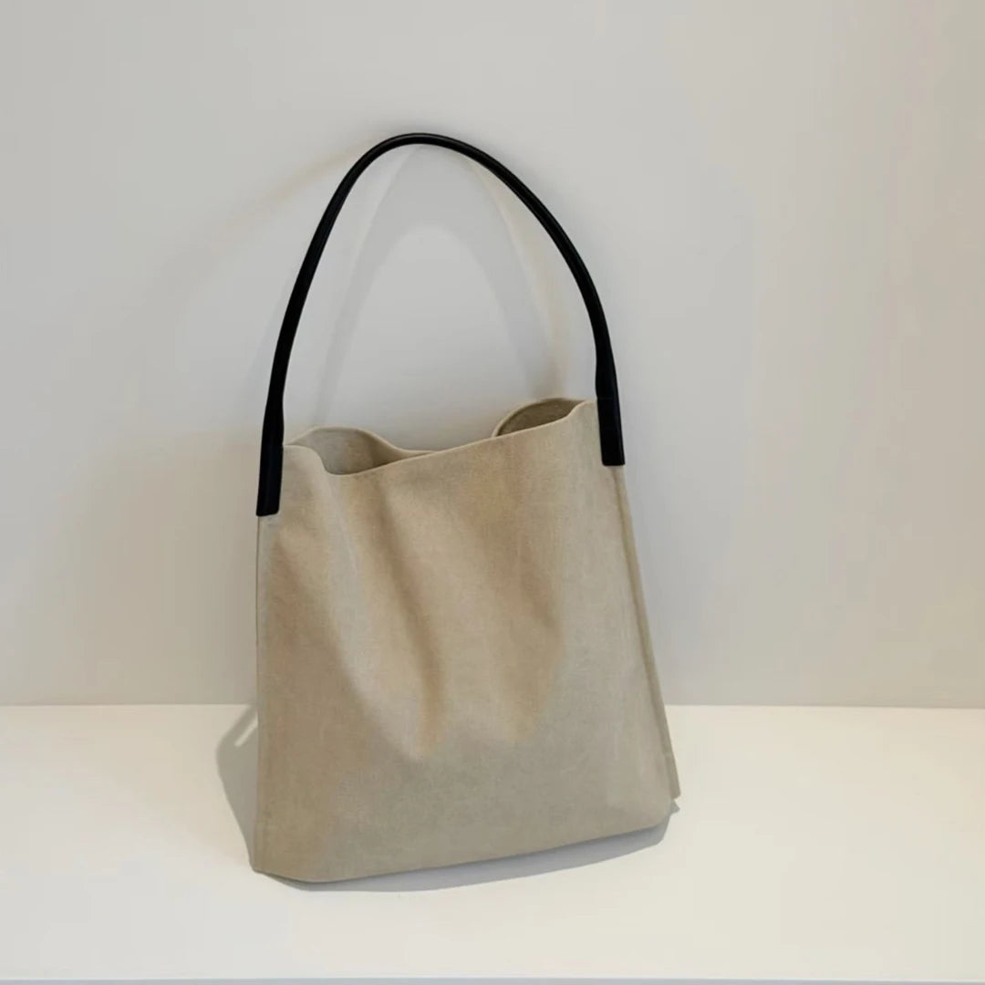 sac main femme toile douce minimaliste décontracté polyvalent beige clair quatre saisons fixations inclusion