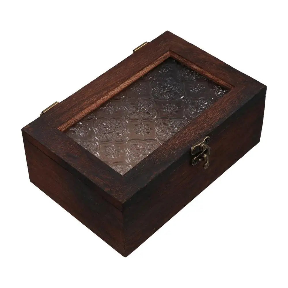 boîte rangement bois vintage motif fleur couvercle rabattable boîte bijoux photos semi transparent moderne