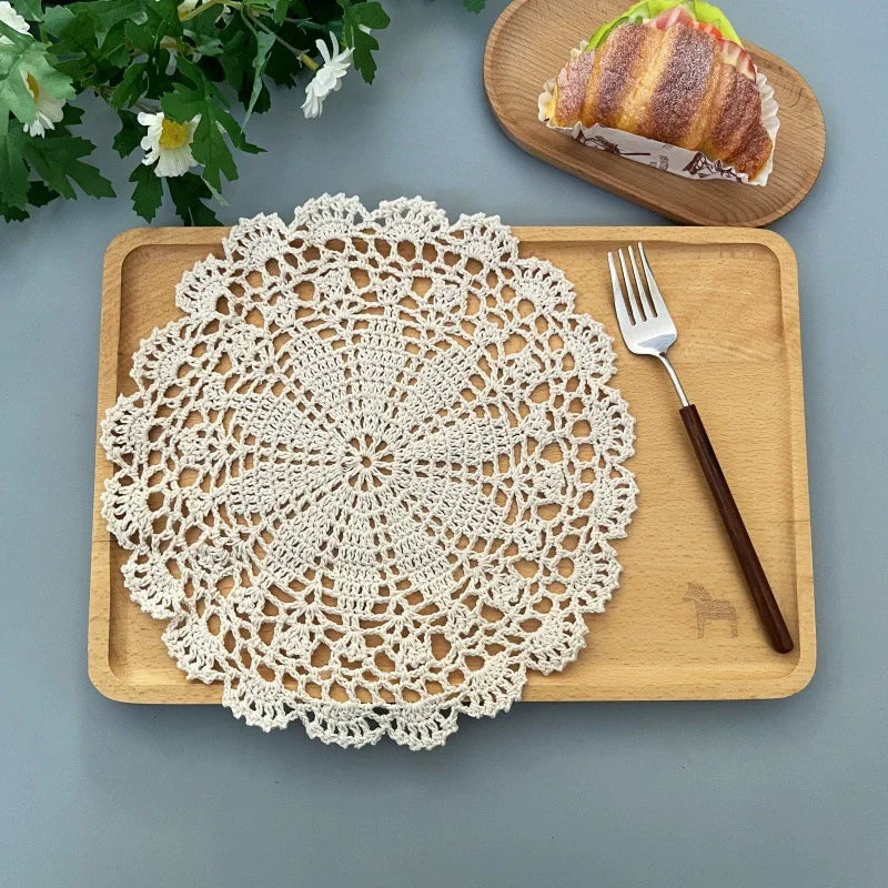 serviettes table crochetées motif floral serviettes polyester coton beige traditionnelles 30cm 35cm 40cm 50cm