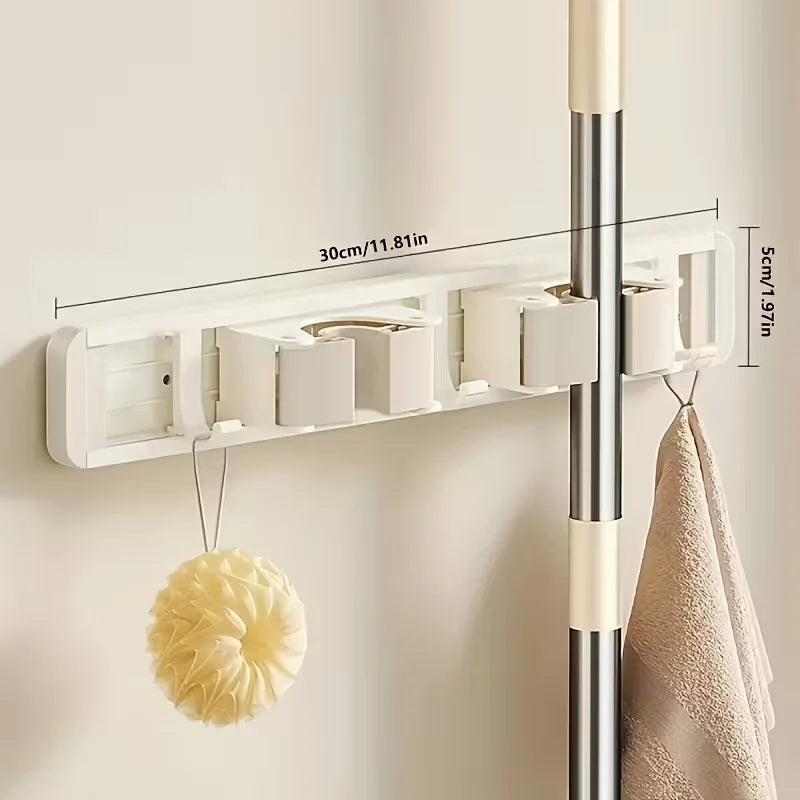 support porte balais accessoires nettoyage moderne adhésif gris blanc toile