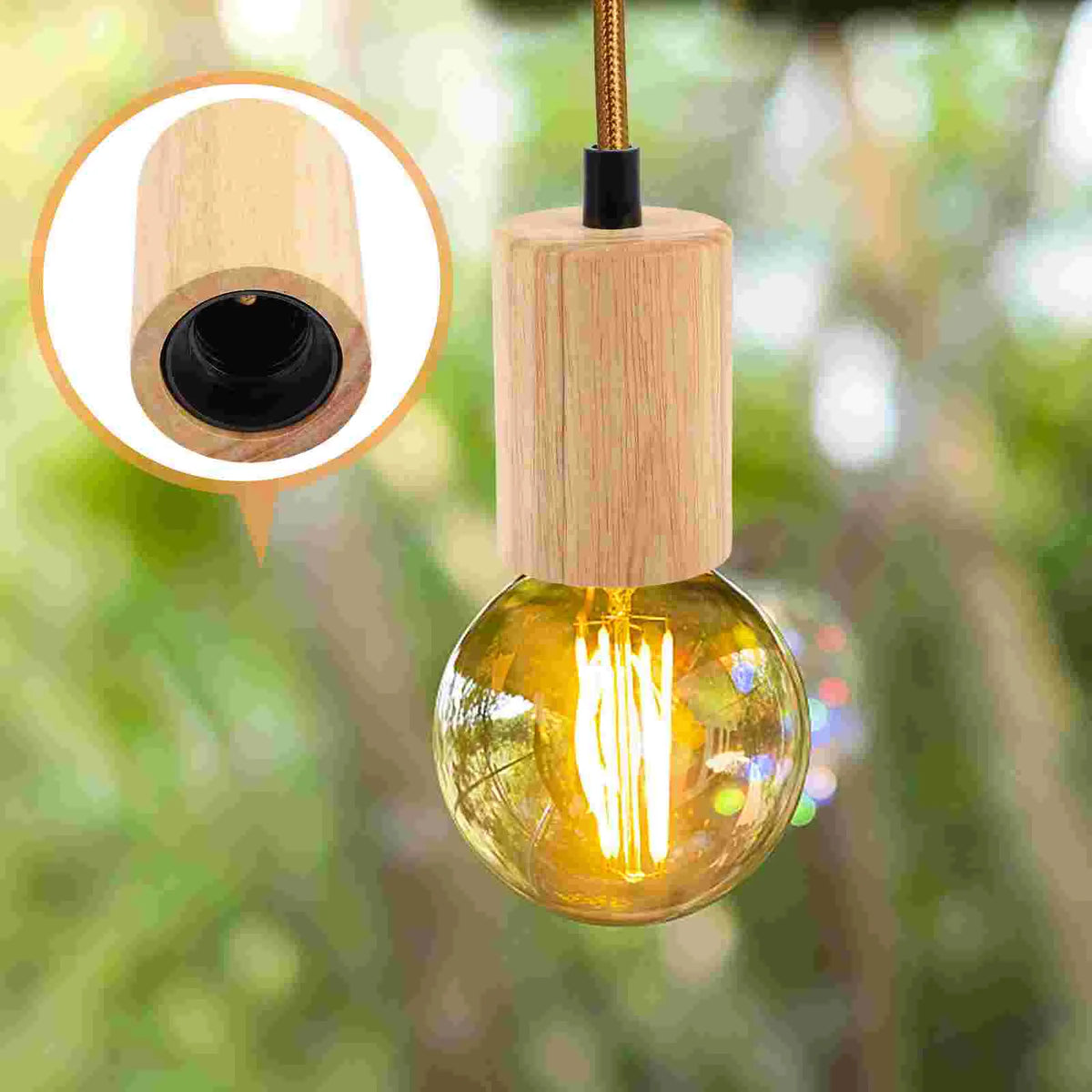 base lampe suspendue bois naturel ampoule e27 moderne rustique câble doré