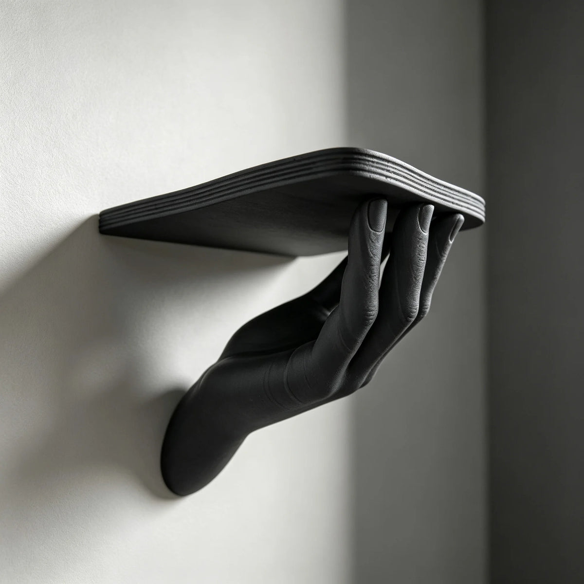 étagère murale plastique noire moderne fixations minimaliste deco chambre coucher objets bougie crâne rose