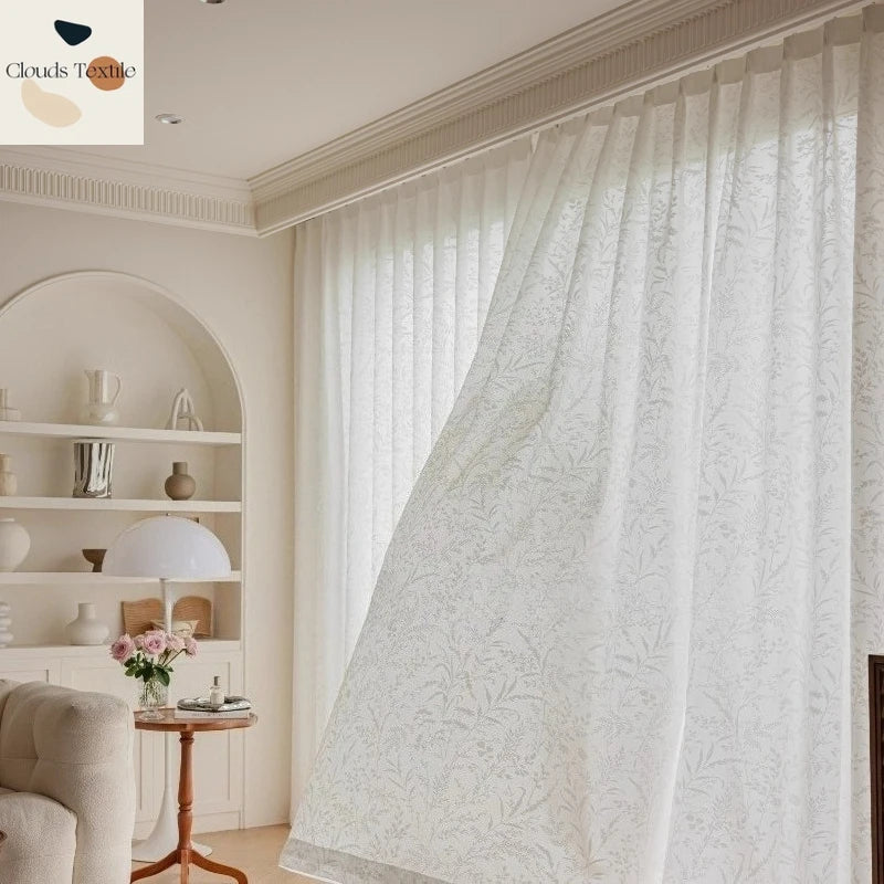rideau blanc classique semi transparent motif floral salon chambre maison moderne