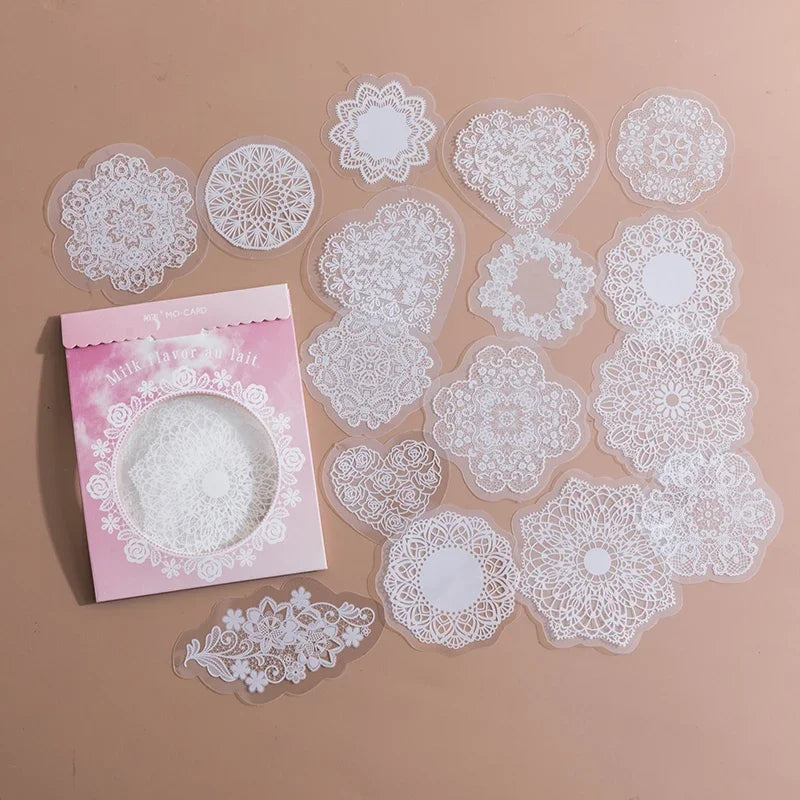 étiquettes décoratives dentelle transparentes motifs floraux géométriques adhésives vintage romantiques bricolage scrapbooking photo album