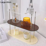 étagère deux niveaux transparente moderne pieds métalliques rangement parfum vaisselle décoratives multifonctionnelle salon