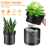 Cache pot secret noir avec plantes succulentes et coffre fort dissimulé