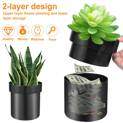 Cache pot secret noir avec plantes succulentes et coffre fort dissimulé