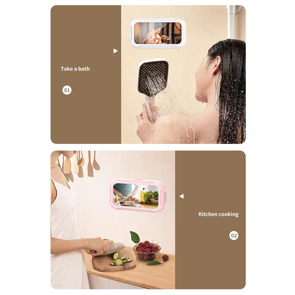 support téléphone étanche salle bain blanc transparent moderne adhésif film protecteur