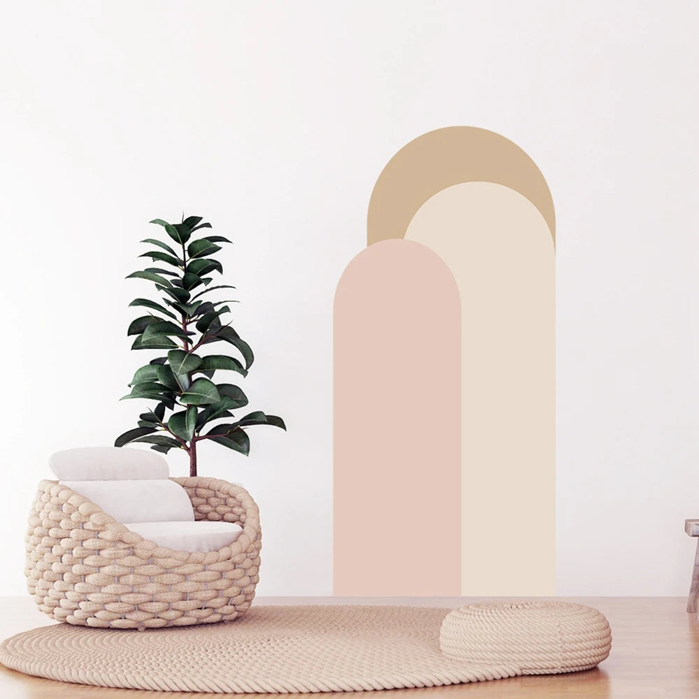 sticker mural moderne arche geometrique simple vert bleu beige orange rose marron gris minimaliste