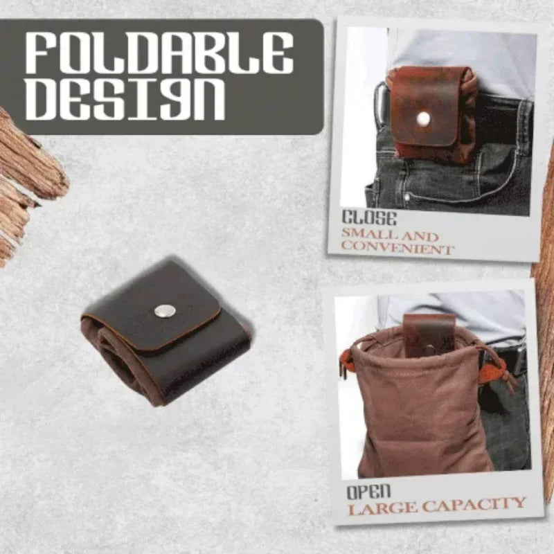 pochette multifonctionnelle toile coton cuir marron vert noir vintage rustique respectueux environnement anneaux boutons