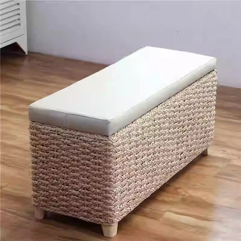 banc rangement moderne rotin coussin amovible rangement chaussures sous siège minimaliste