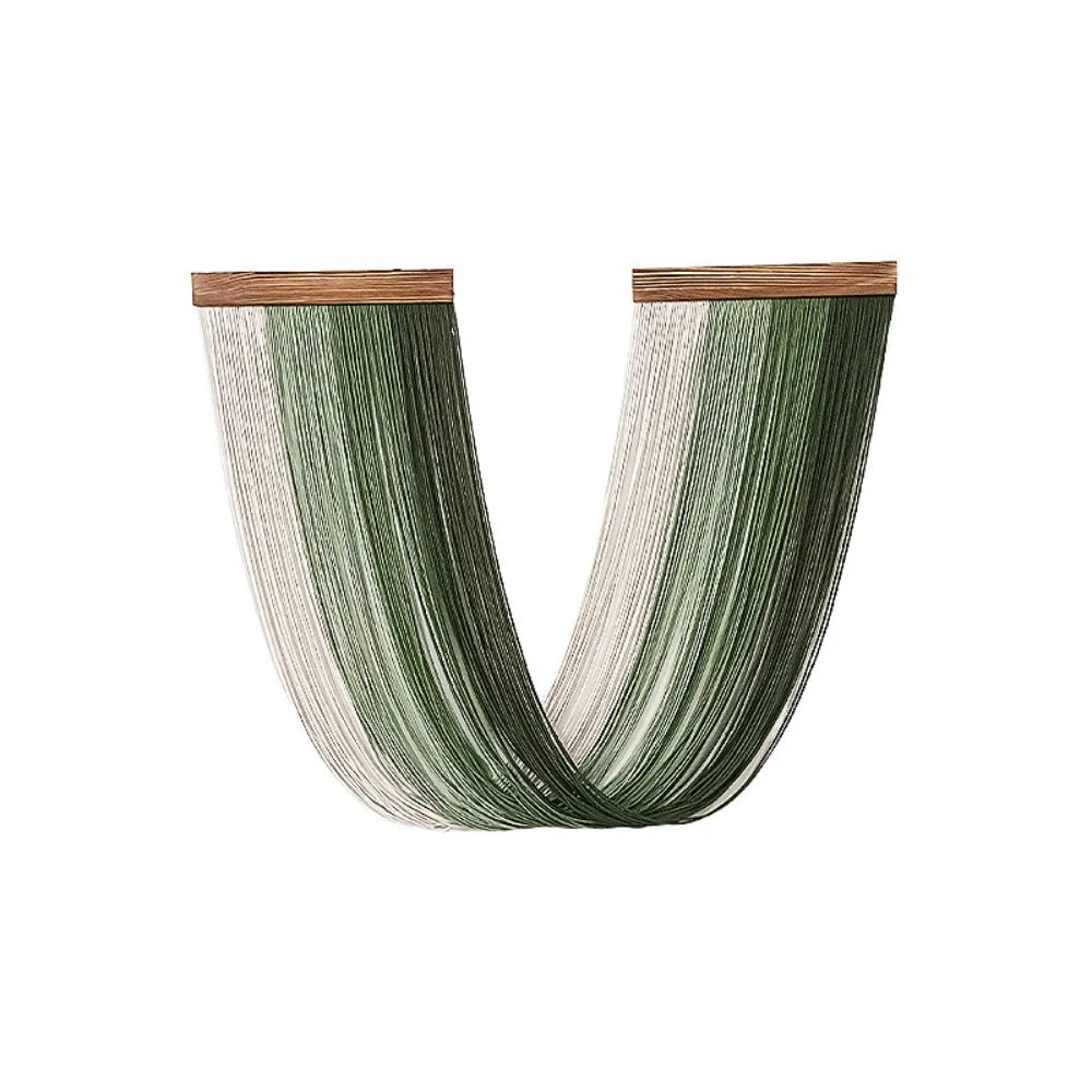 rideau franges vert olive blanc moderne minimaliste coton tissé main finition bois