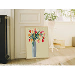 affiche moderne tulipes vase rayé salon chambre toile imprimée sans cadre couleurs vives unique