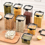 boîtes rangement alimentaires transparentes poignées noires grains pâtes fruits secs moderne pratiques résistantes humides