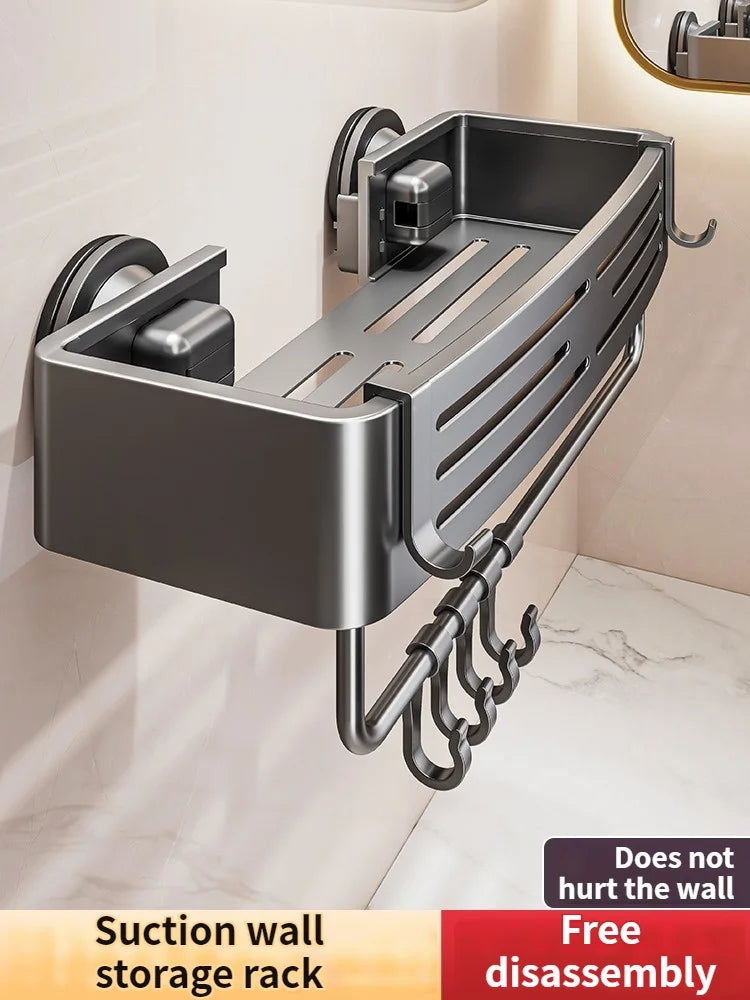 étagère murale ventouse gris moderne alliage aluminium salle bain rangement crochet compartiment dégagement