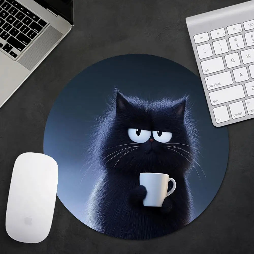 tapis souris chat noir tasse dessin animé 22cm 22cm antidérapant caoutchouc durable