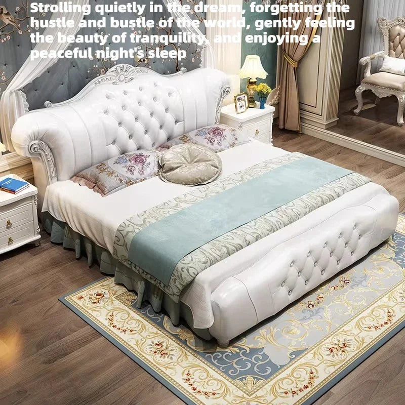 lit blanc rouge tufté cuir véritable classique luxueux chambre master